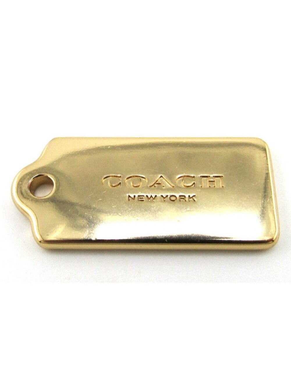 COACH Signature Leather Gold Metal Logo Hang Tag Keychain Purse Fob Bag Charm